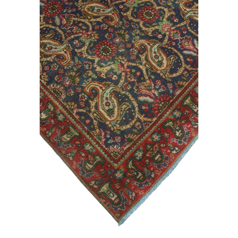 Fine Vintage Distressed Nasira Red/Navy Rug - 4'5" x 6'7"