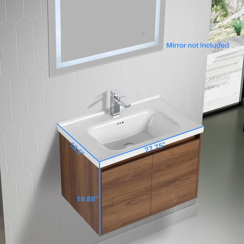 Blossom 28" Wall Mounted Floating Bathroom Vanity with Ceramic Sink