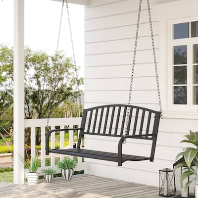 Patio 2-Person Porch Swing Bench, Outdoor Steel Swing Chair with Sturdy Chains