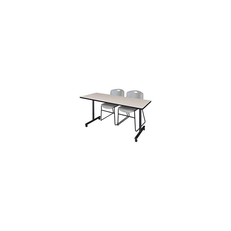 72" x 24" Mobile Training Table- Maple & 2 Stack Chairs- Grey