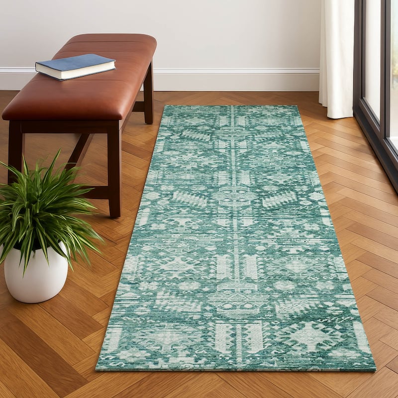 Premium Washable Super Soft Vintage Traditional Mayfield Rug - Teal - 2'3" x 7'6"