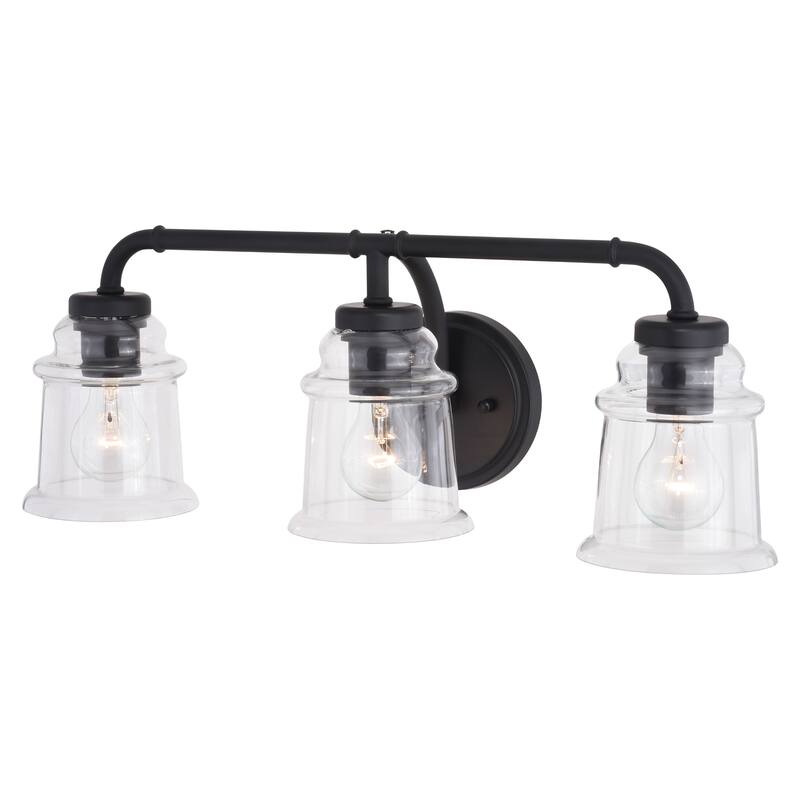Toledo Black Industrial Farmhouse Clear Glass Vanity Fixture - Matte Black - 22-in W x 8.25-in H x 8-in D
