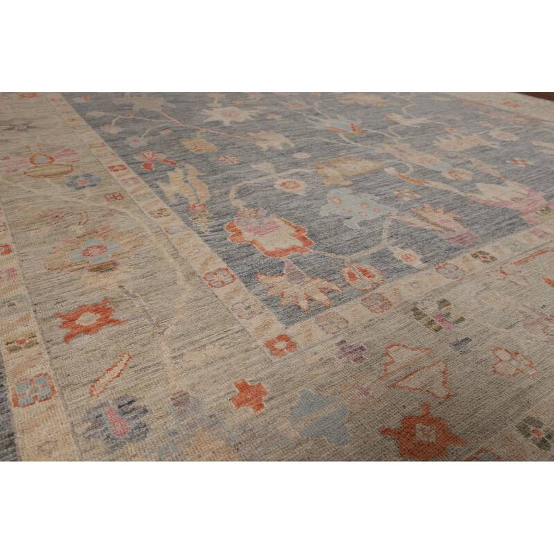 Vegetable Dye Oushak Turkish Rug Hand-Knotted Transitional Wool Carpet - 9'0"x 11'8"