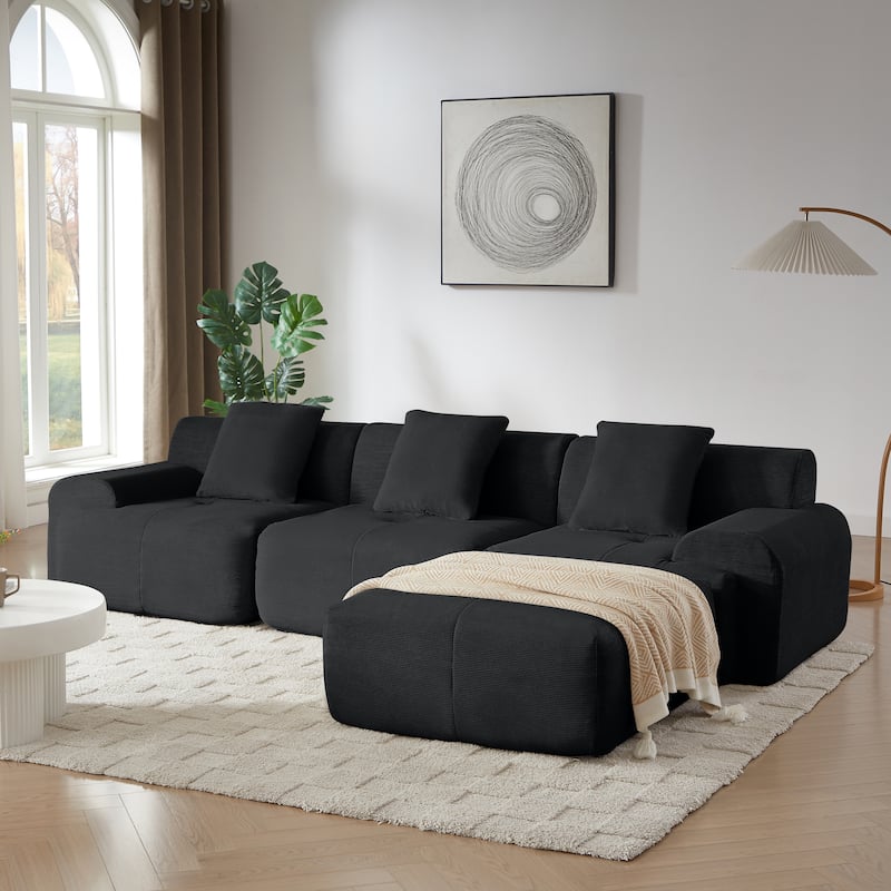 Oversized L-shaped Sectional Sofa with Chasie, 3 Seater Modular Couch with Deep Seat, Wide Armrests, Movable Ottoman and Pillows