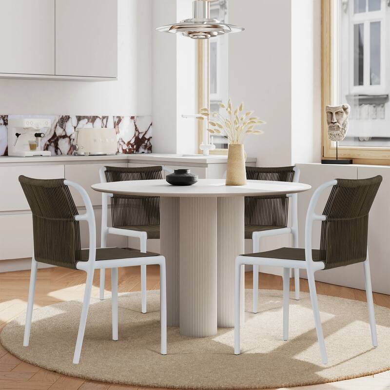 Set of 12 Belden Brown Woven Rope Fabric Dining Chair with Plastic Frame