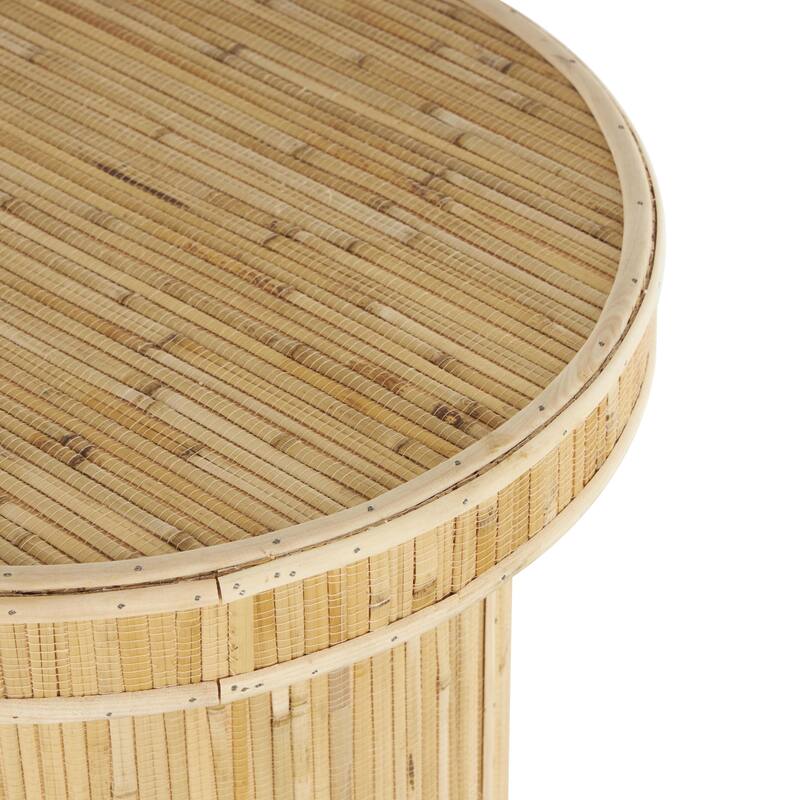 Wooden Handmade Accent Table with Linear Wood Strip Design - Light Brown - Roche River Decor - 16"W x 16"L x 20"H