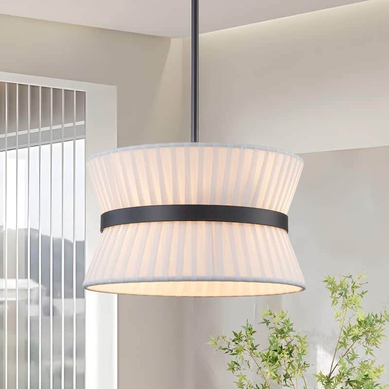 Starsky 2-Light White Fabric Modern Drum Chandelier - Black