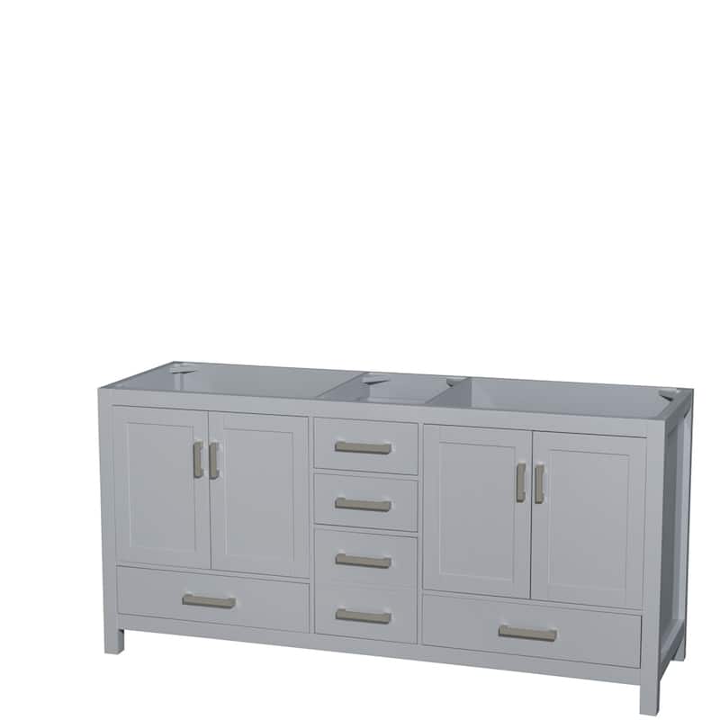 Wyndham Collection Sheffield Double Vanity Cabinet - 72-Inch Double - Gray, No Top, Chrome Trim