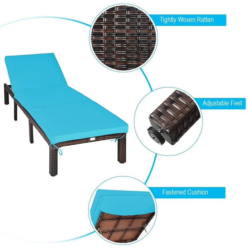 Outdoor Wicker Chaise Lounger with Adjustable Backrest for Relaxation - 77.5" x 26" x 14"-32" (L x W x H)