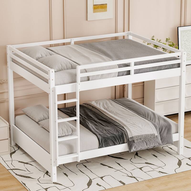Solid Wood Queen Size Bunk Bed with Ladder and Guard Rails by Harper&Bright Designs - White
