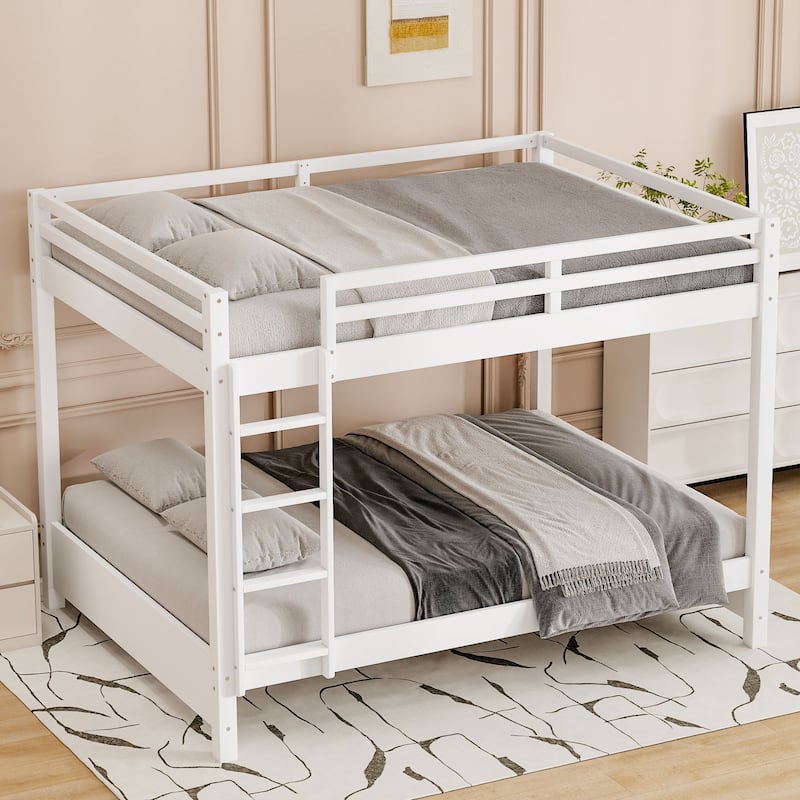 Solid Wood Queen Size Bunk Bed with Ladder - White