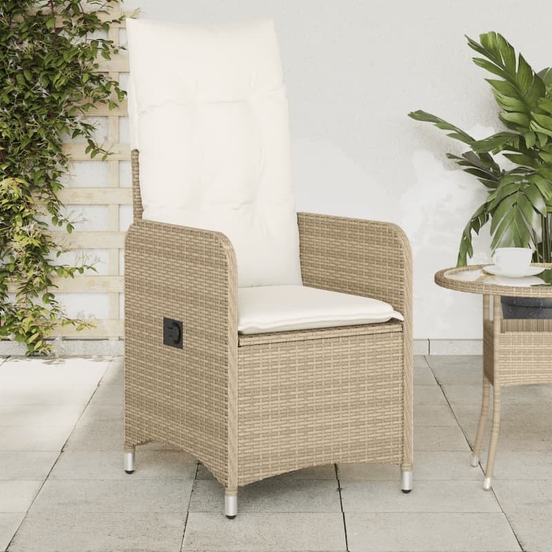 vidaXL Reclining Patio Chair with Cushions Outdoor Seat Furniture Poly Rattan - Beige Without footrest form2