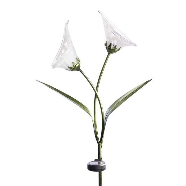 ART & ARTIFACT Outdoor Solar Lighted Calla Lily Garden Stake - Two Light Up Glass Lilies Lawn Ornament and Path Light