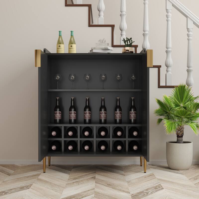 2 doors home wine bar cabinet with wine rack adjustable storage shelf