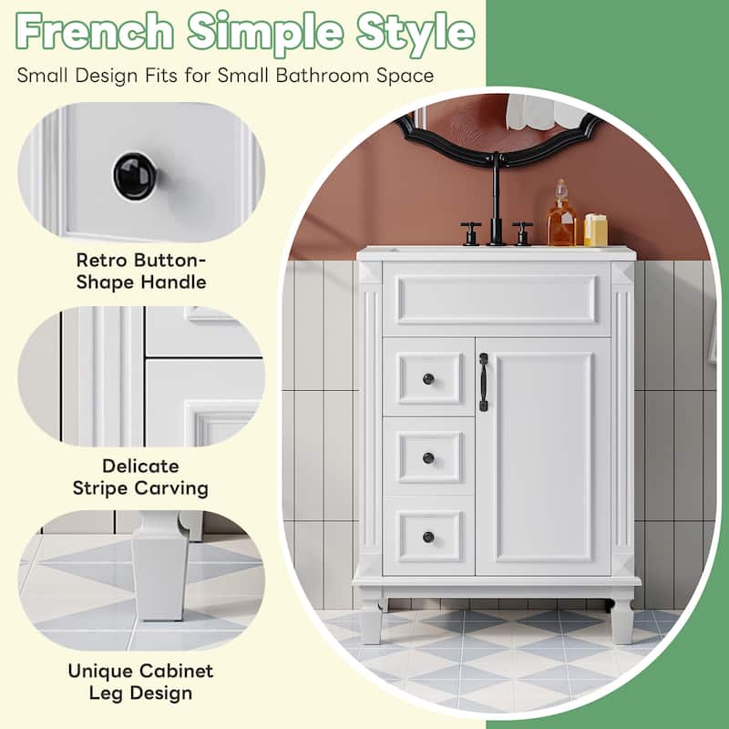 24" Bathroom Vanity with Ceramic Sink - Modern 2-Drawer Storage Cabinet, Adjustable Shelf, Space-Saving Design