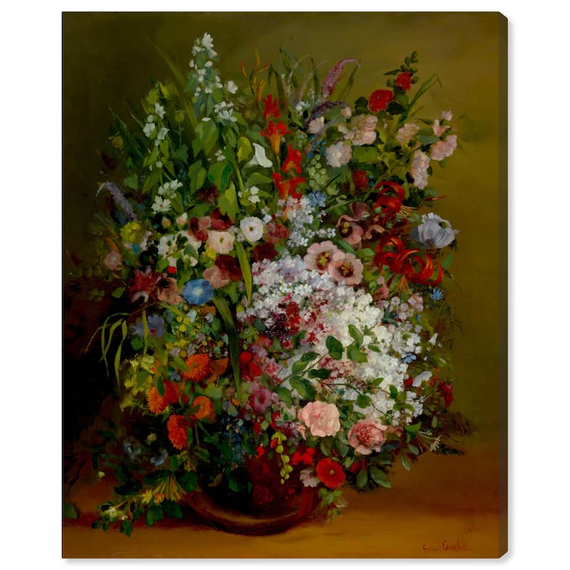 Wynwood Studio Canvas Floral and Botanical Gustave Courbet - Bouquet of Flowers Brown and Traditional Wall Art Canvas Print