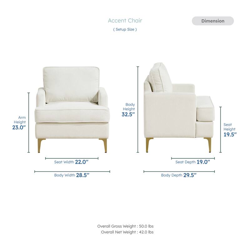 Grove 28.5" Chenille Accent Chair - Brushed Gold Finish Metal Legs