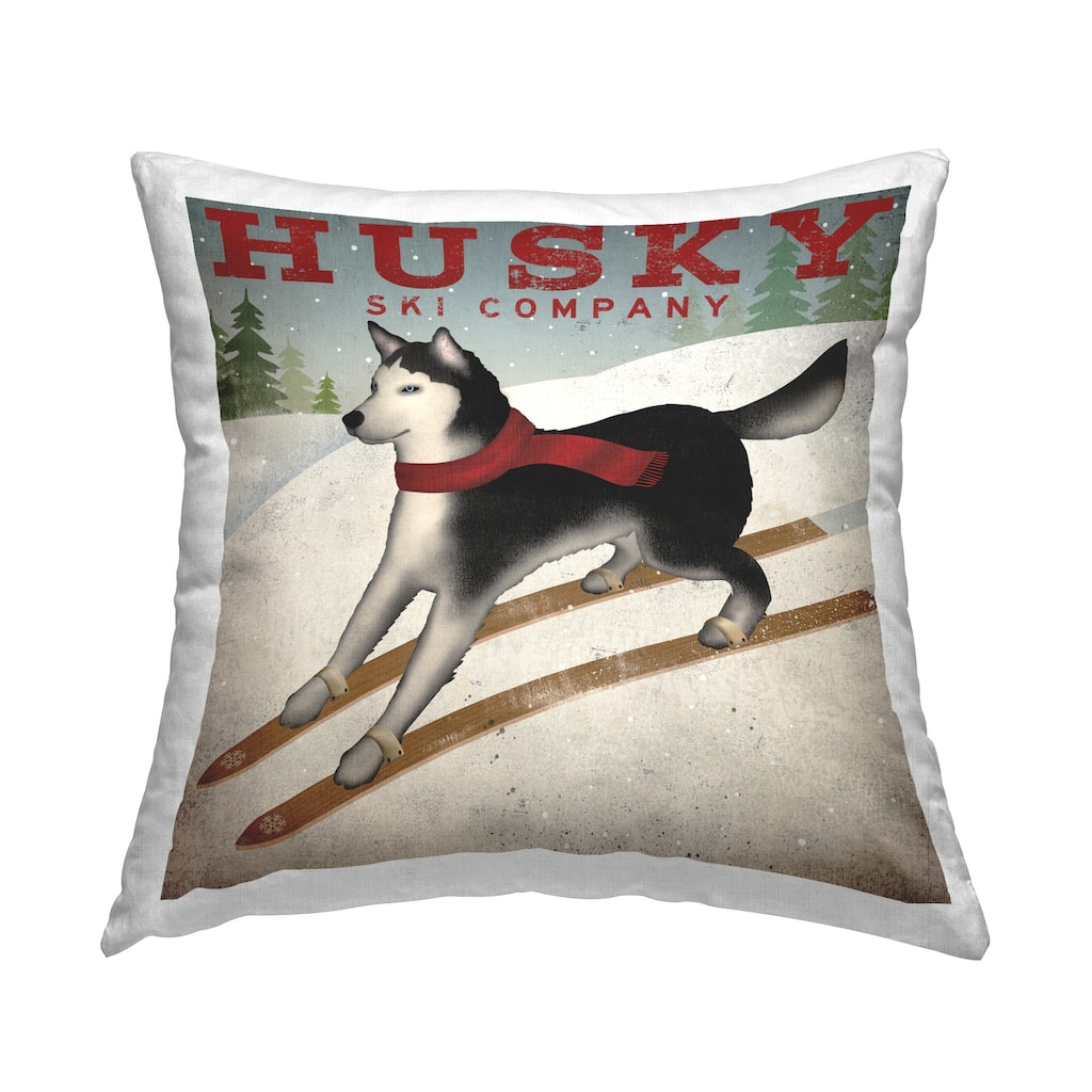 Stupell Vintage Ski Company Husky Dog Snowy Slopes Printed Throw Pillow by Ryan Fowler