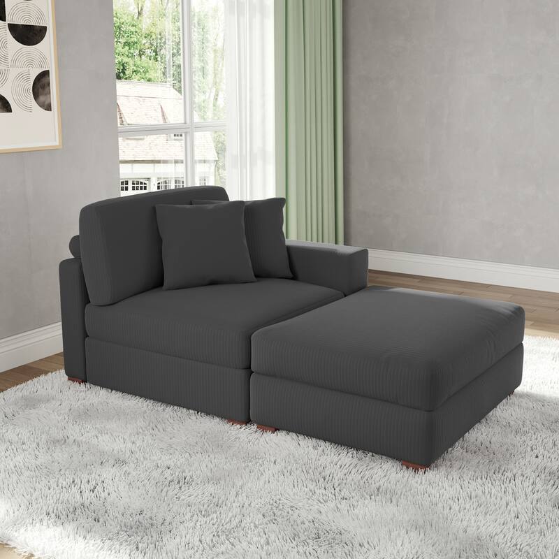 Corduroy Chaise Lounge Sofa with Ottoman for Living Room
