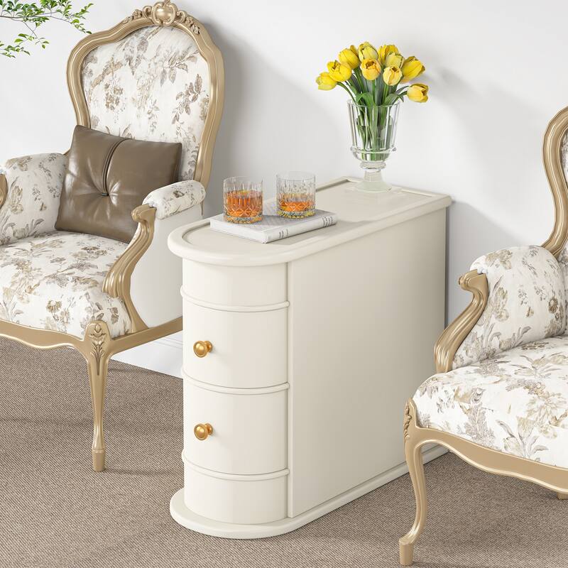 Sofa End Table, Wood Nightstand with 2 Drawers No Assembly Required