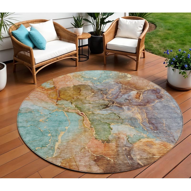 HomeRoots Abstract Transitional Rectangle Outdoor Rug - 8' Round