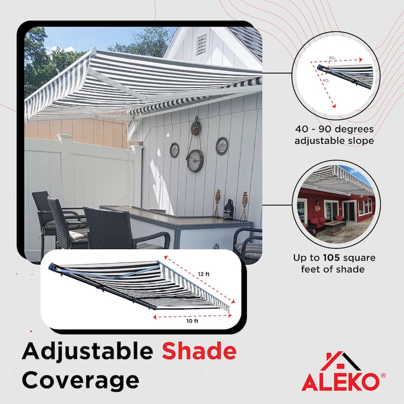 ALEKO Moroccan Semi-Cassette Motorized Patio Awning - Seagull & White Striped - 12 x 10 Feet