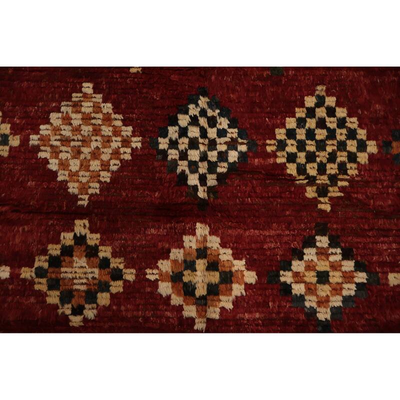 Hand Knotted Oriental 100% Wool Carpet Modern Tribal Red Moroccan Area Rug - 7' 6'' X 5' 11''