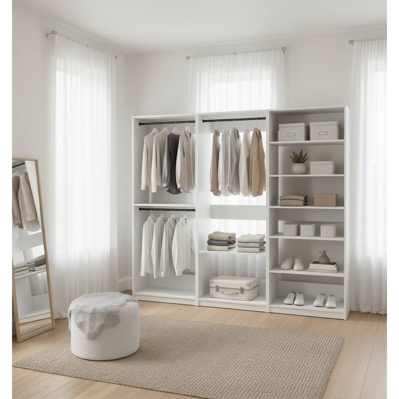 Prosper White Freestanding Walk in Wood Closet System - 94.2"W x 15.7"D x 83" H