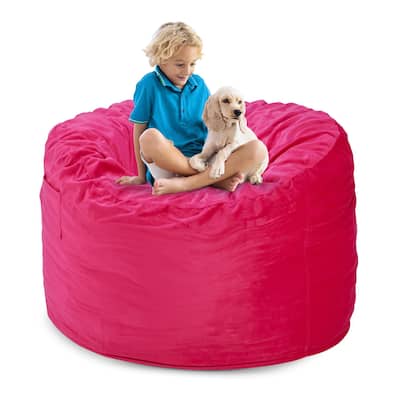 Bean Bag Chair： 3' Bean Bags with Memory Foam Filled, Large Beanbag Chairs Soft Sofa with Dutch Velet Cover-36×36"×24"(Pink