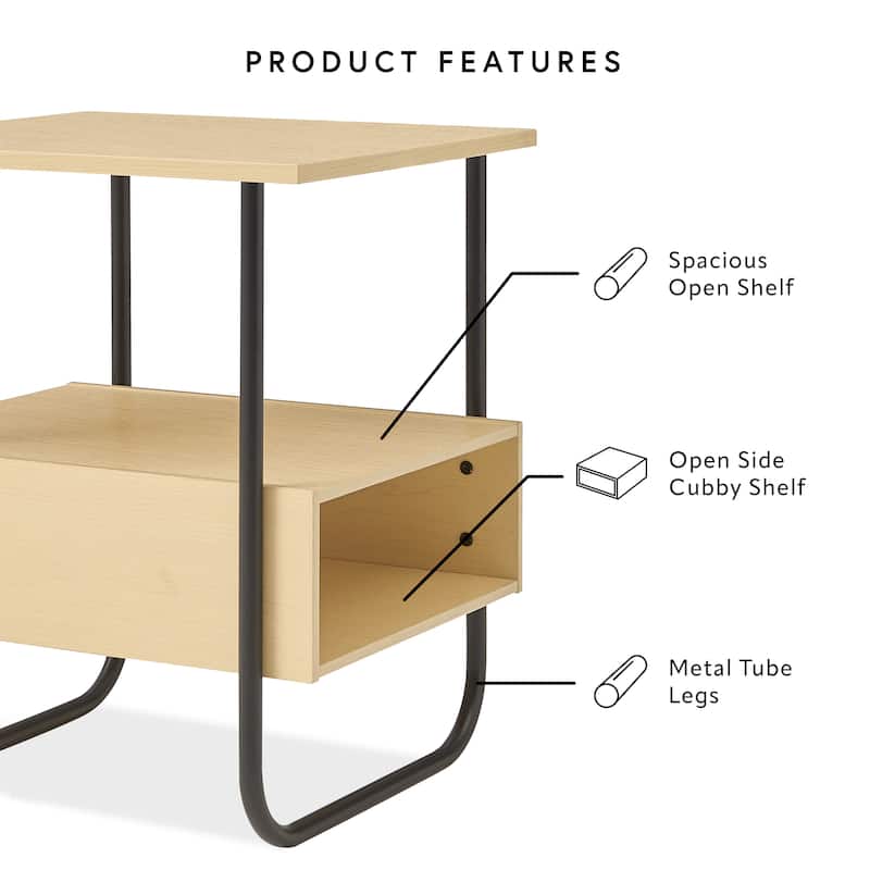 24/7 Shop At Home Modern Light Maple 19-inch End Table with Metal Legs