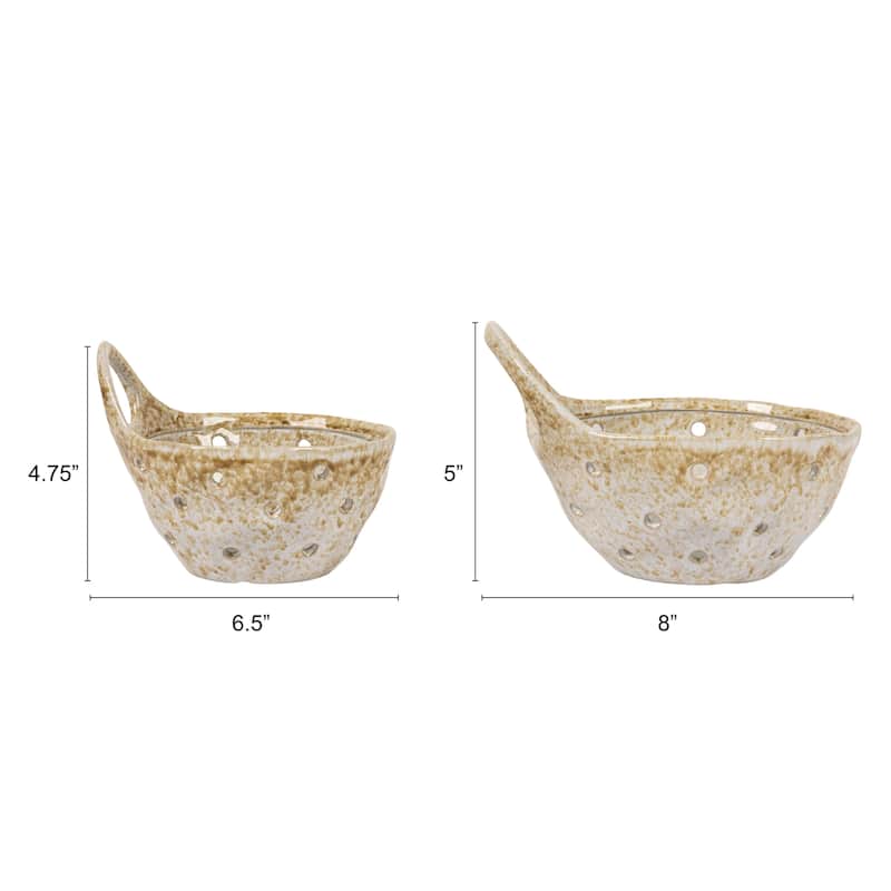 Stoneware Colanders with Handles - 7.9"L x 6.5"W x 5.4"H