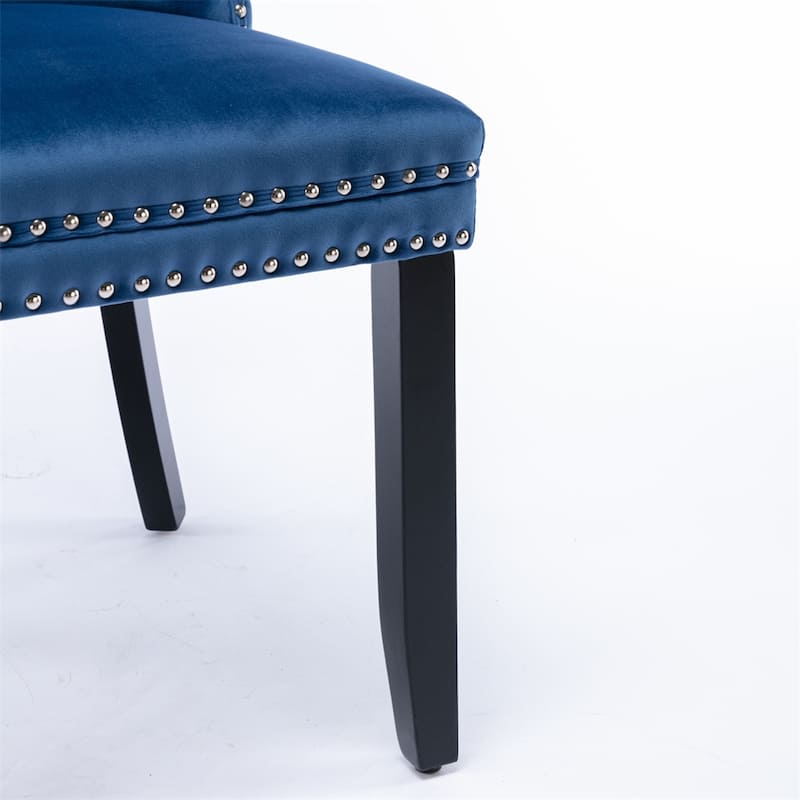 Velvet Upholstered Dining Chair with Wood Legs and Nailhead（Set of 2) - N/A