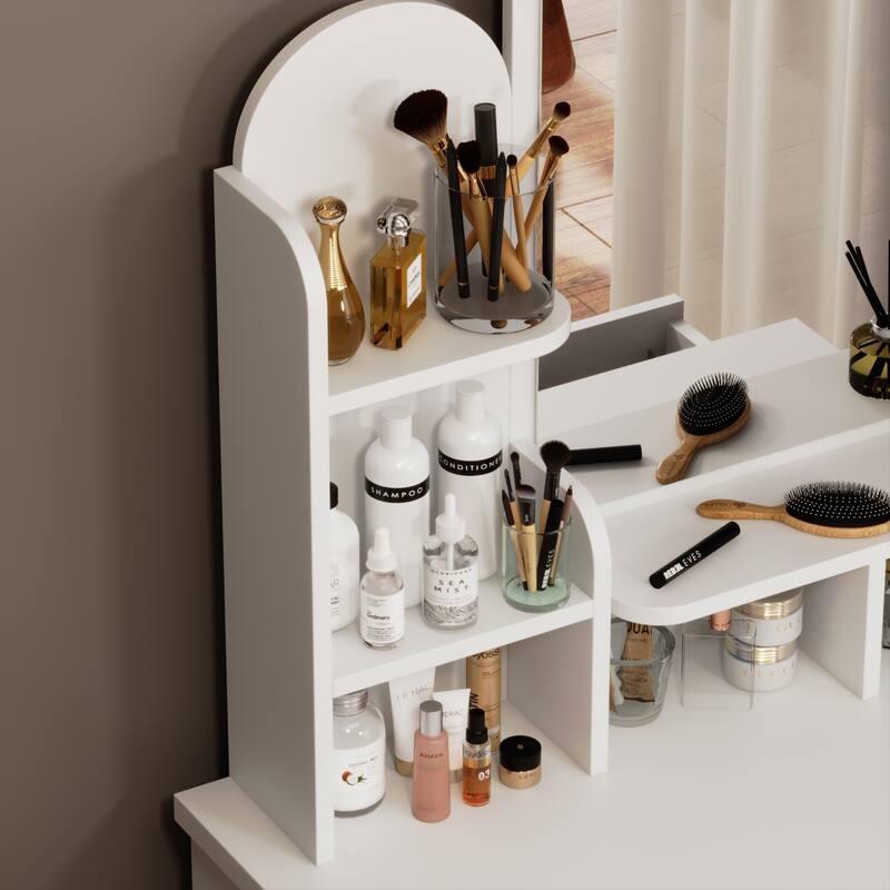 Timechee 31.5'' Wide Makeup Vanity Set with Stool and Mirror(White)