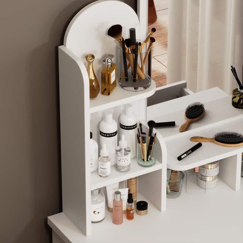 Timechee 31.5'' Wide Makeup Vanity Set with Stool and Mirror(White)