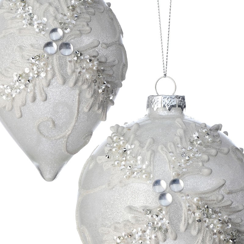 4-6" Glass Jewel Holly Ball Kismet Ornament Set of 6