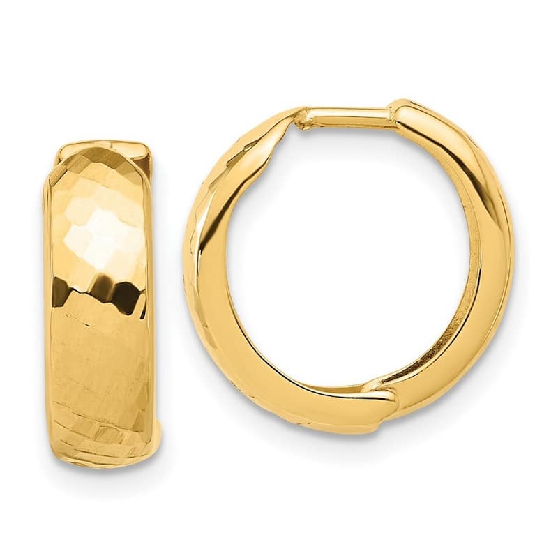Curata 14k Yellow Gold Polished and Sparkle Cut Hoop Earrings - 15.2x15.9mm
