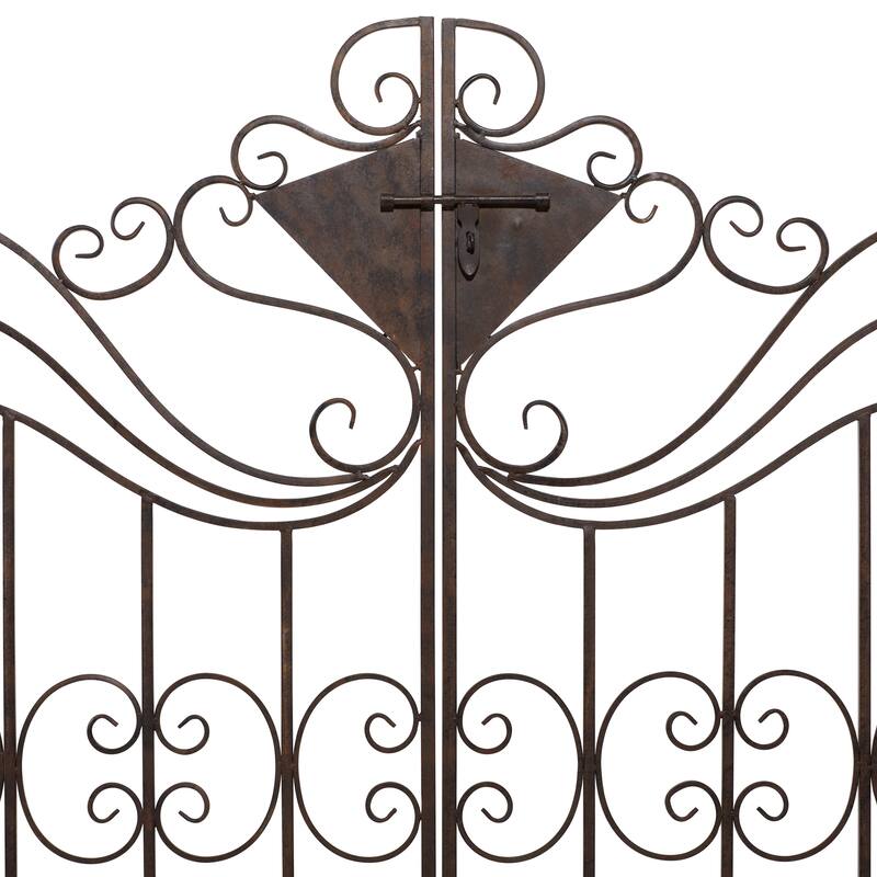 Black Metal Indoor Outdoor Scrollwork Arched Gate Garden Arbor with Pillars and Latch Lock Closure