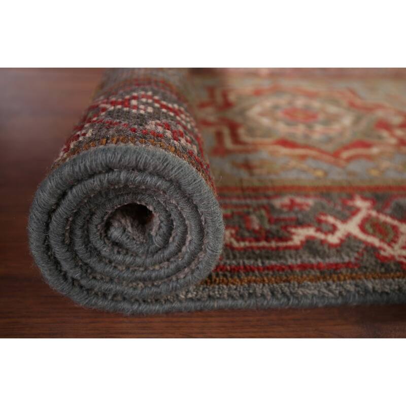 Gray Geometric Kazak Oriental Runner Rug Handmade Wool Carpet - 2'6"x 7'11"