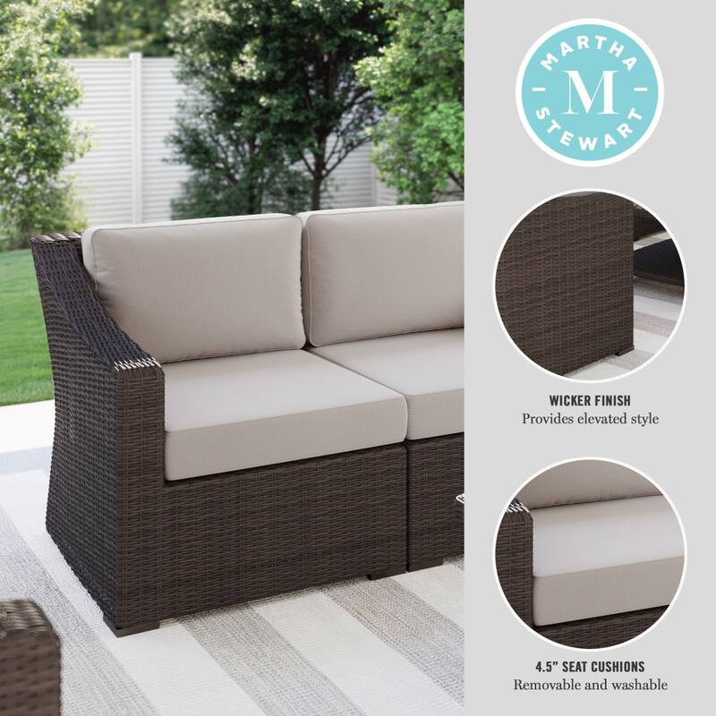 Martha Stewart Outdoor Modular Rattan Wicker Loveseat with All-Weather Cushions - 58"W x 32"D x 30"H