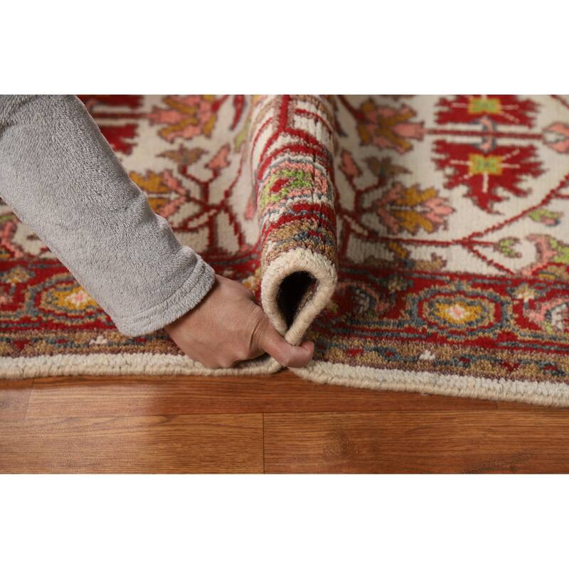 Floral Ivory Oushak Indian Foyer Rug Handmade Wool Carpet - 2'10"x 4'10"