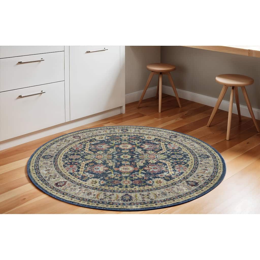 Jepas Power Loomed Distressed Geometric Floral Traditional Non Skid Area Rug By HomeRoots - 72' X '72' X '0.5