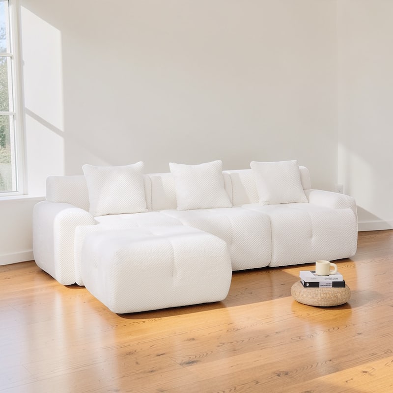 104.3" Modular L-Shaped Sectional Sofa, 4-Piece Oversized 3-Seater Cloud Couch with Ottoman, Tufted Deep Seat & 3 Pillows