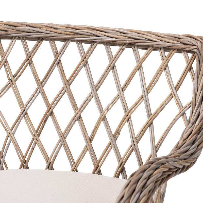 Debra Natural Rattan Armchair - Handwoven Open-Weave Wicker Armchair with Curved Silhouette & Removable Cushion