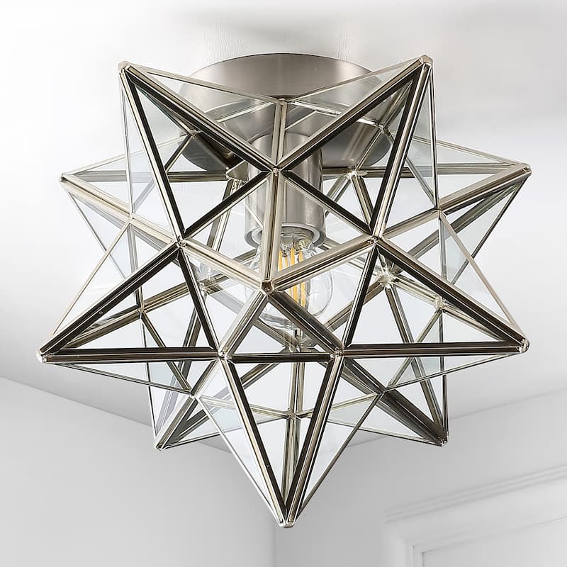 Lynn Moravian Star Metal/Clear Glass LED Flush Mount, by JONATHAN Y - 12"