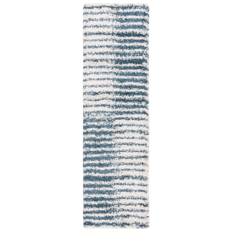 SAFAVIEH Hudson Shag Bambi Modern 2-inch Thick Rug - 2'3" x 8' Runner - Ivory/Steel Blue