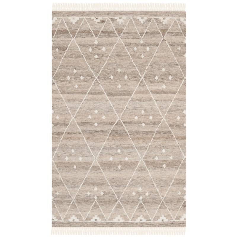 SAFAVIEH Handmade Natural Kilim Akmaral Wool Rug with Fringe