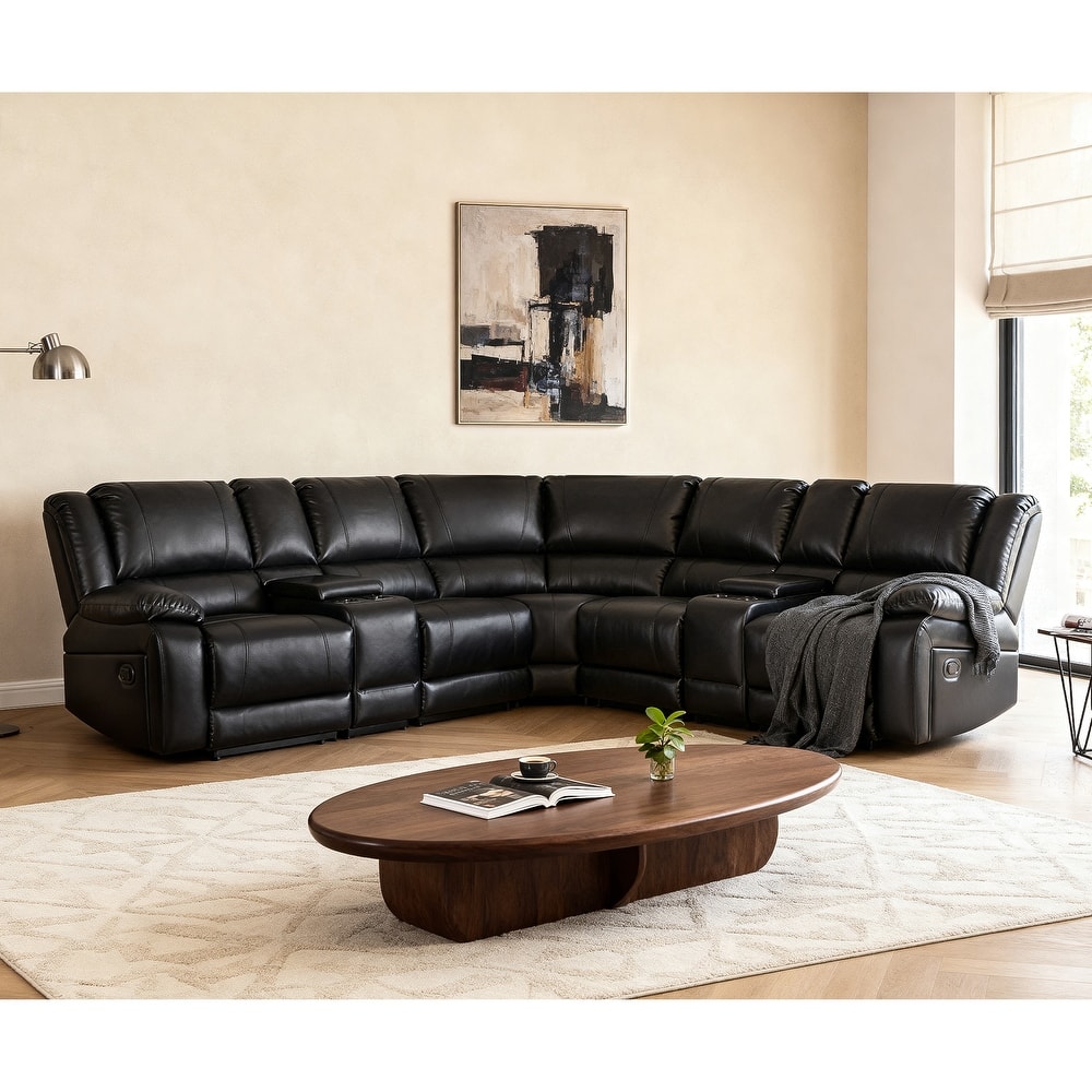 108" W Modern Contemporary Faux Leather 7 Piece Sectional Recliners