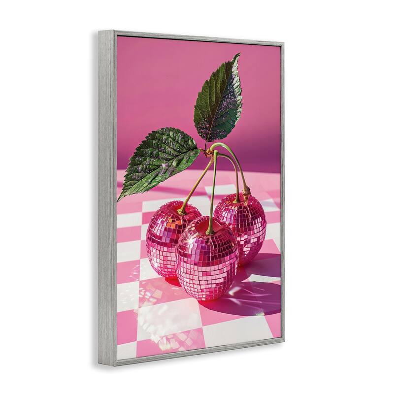 Stupell Disco Cherries on Checkered Framed Giclee Art Design By LSR Design Studio