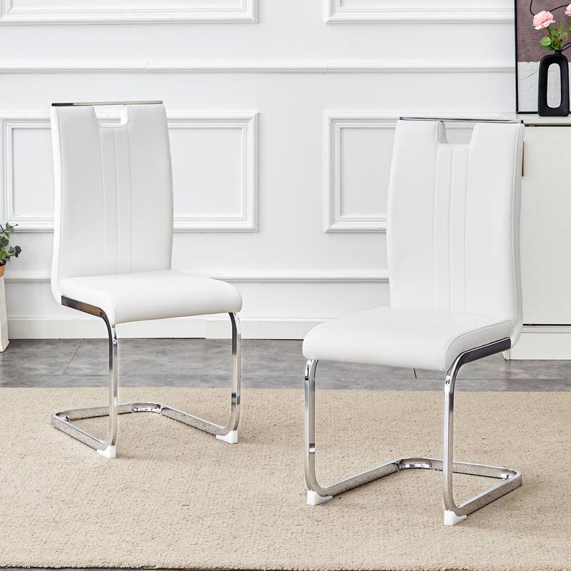 Set Of 4 White PU Material Bow-Shaped Chairs - Adding Fashion To Minimalist And Contemporary Home Styles