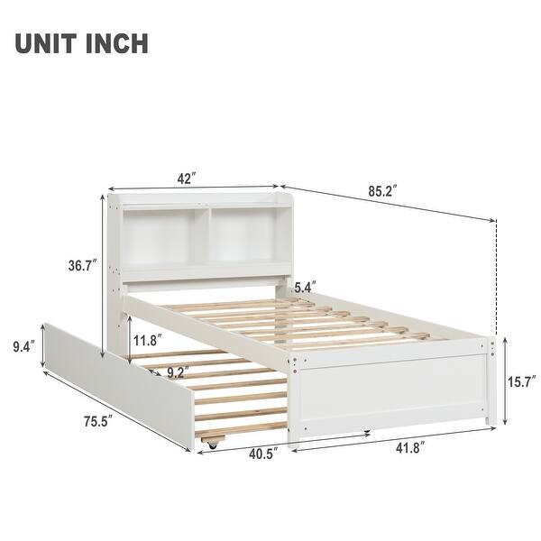 Twin Size Daybed, with Trundle, with Bookshelves and Storage Shelves